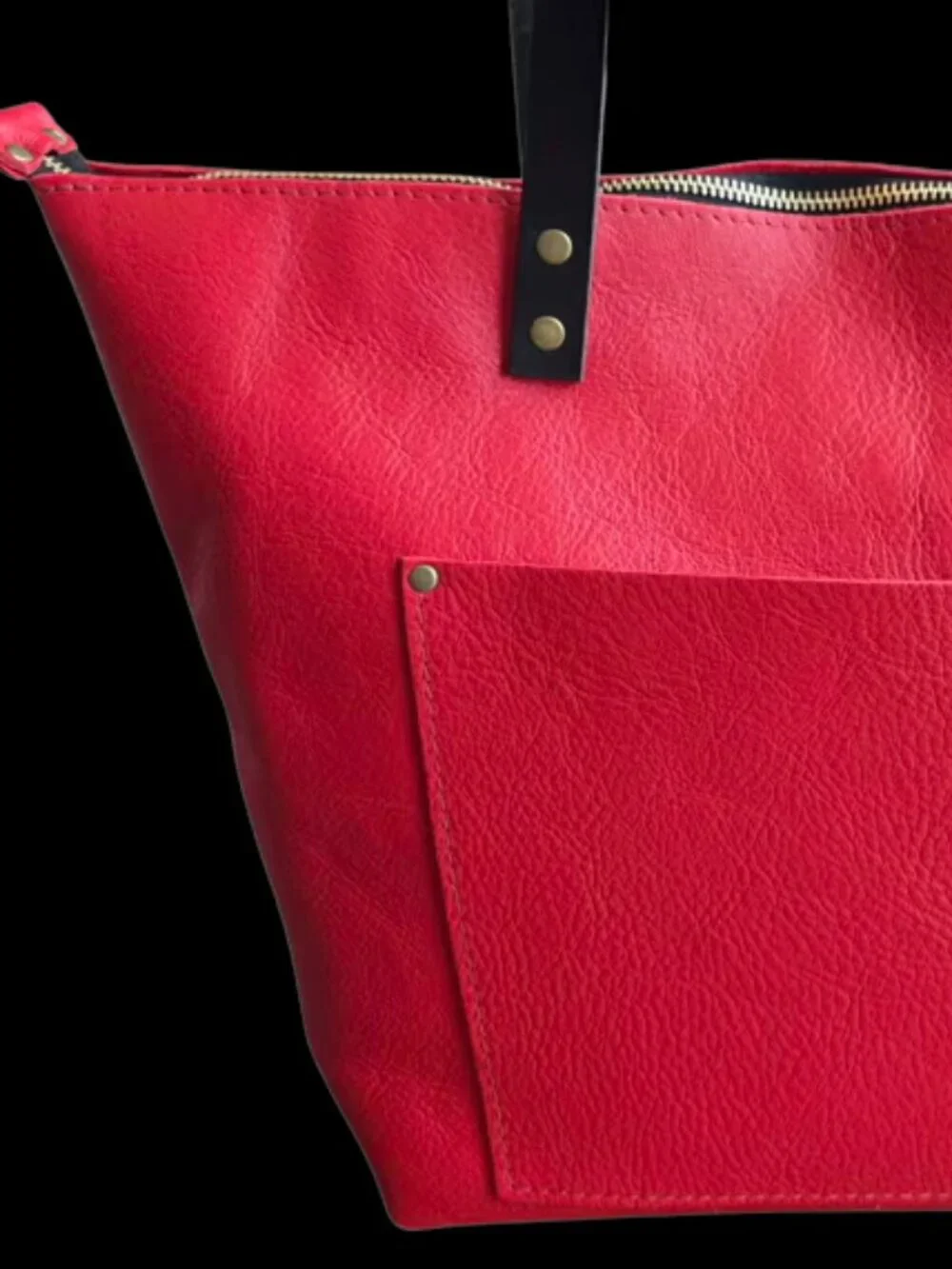Portland Leather Goods | Original Tote | Large w/zip | POPPY RED w/black handles